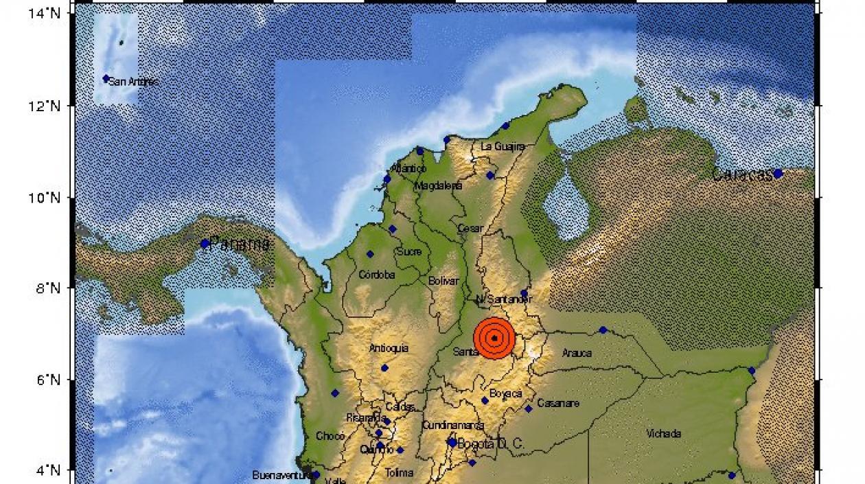 Mapa preliminar del sismo en el centro de Colombia.