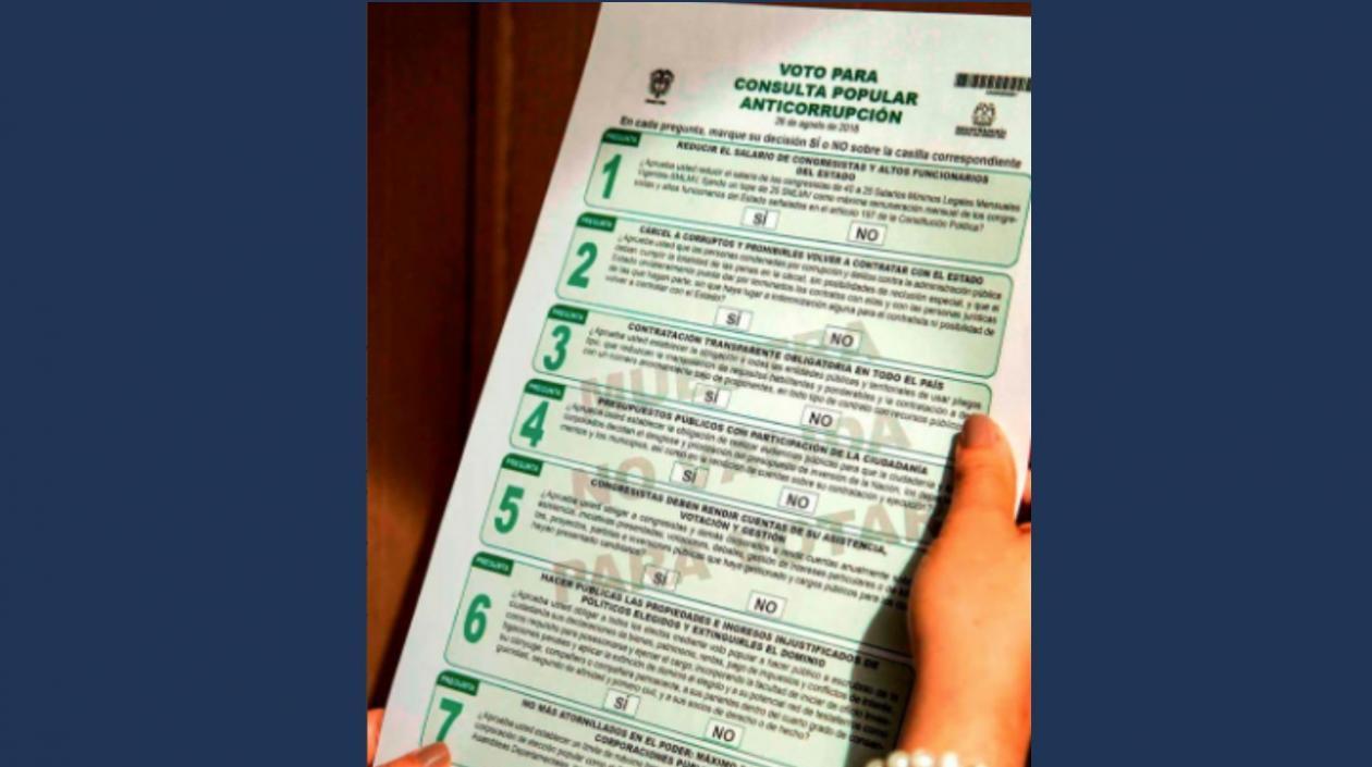 Esta es la tarjeta de la Consulta Anticorrupción que entregarán en los puestos de votación.