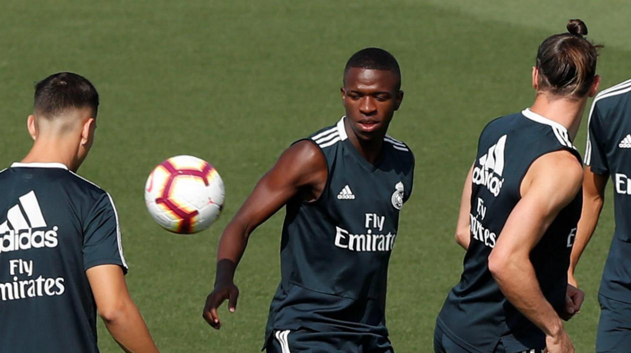 Vinicius en el entrenamiento del Real Madrid. 