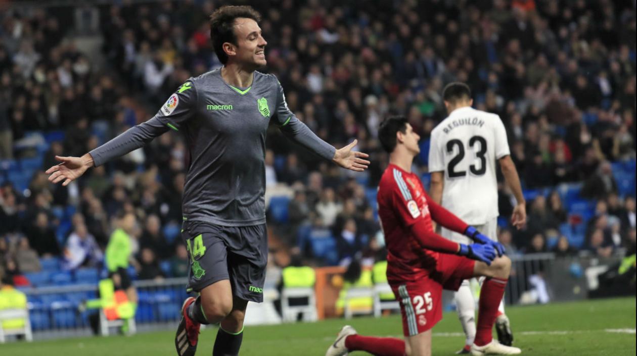 Rubén Pardo celebra tras anotar el segundo gol al Real Madrid. 