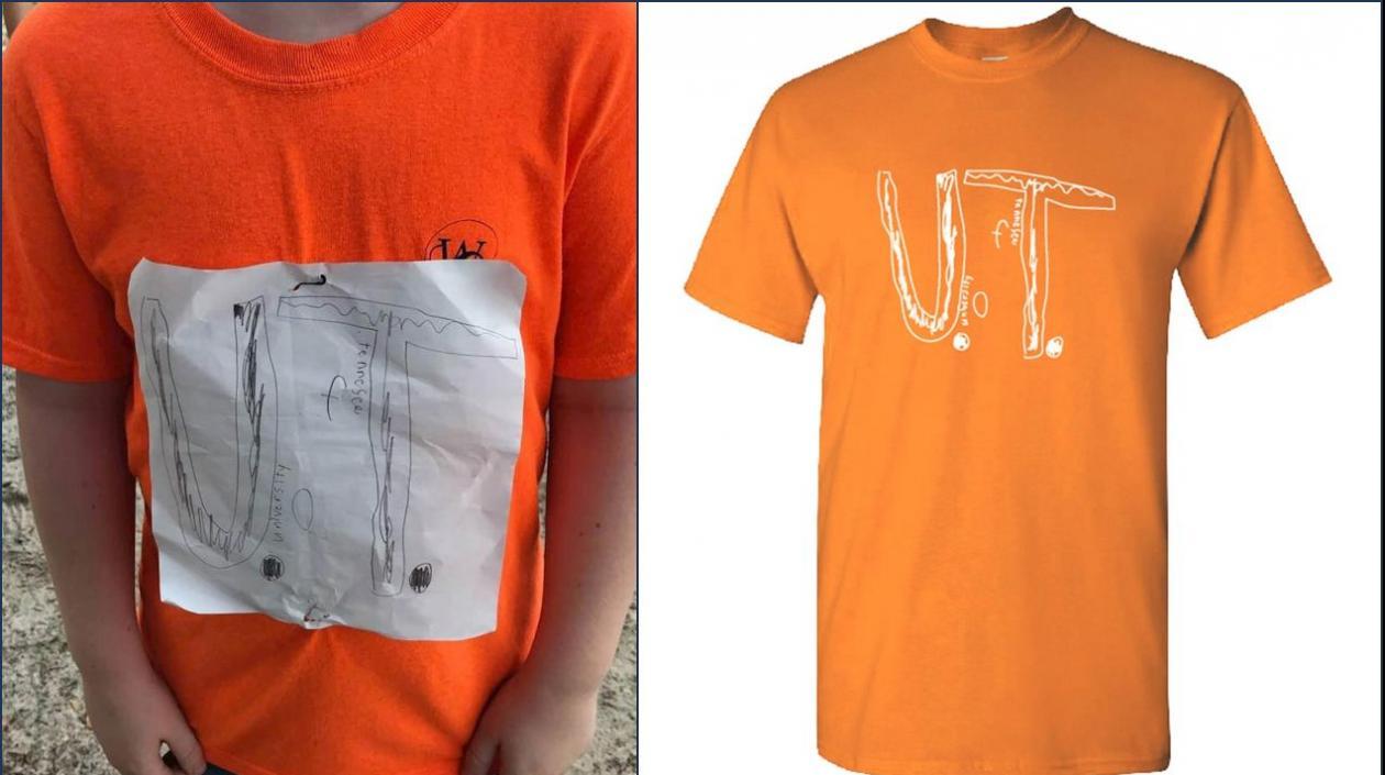 La camiseta de la derecha fue objeto de bullying en la escuela, pero la Universidad de Tennesse la cogió de modelo.