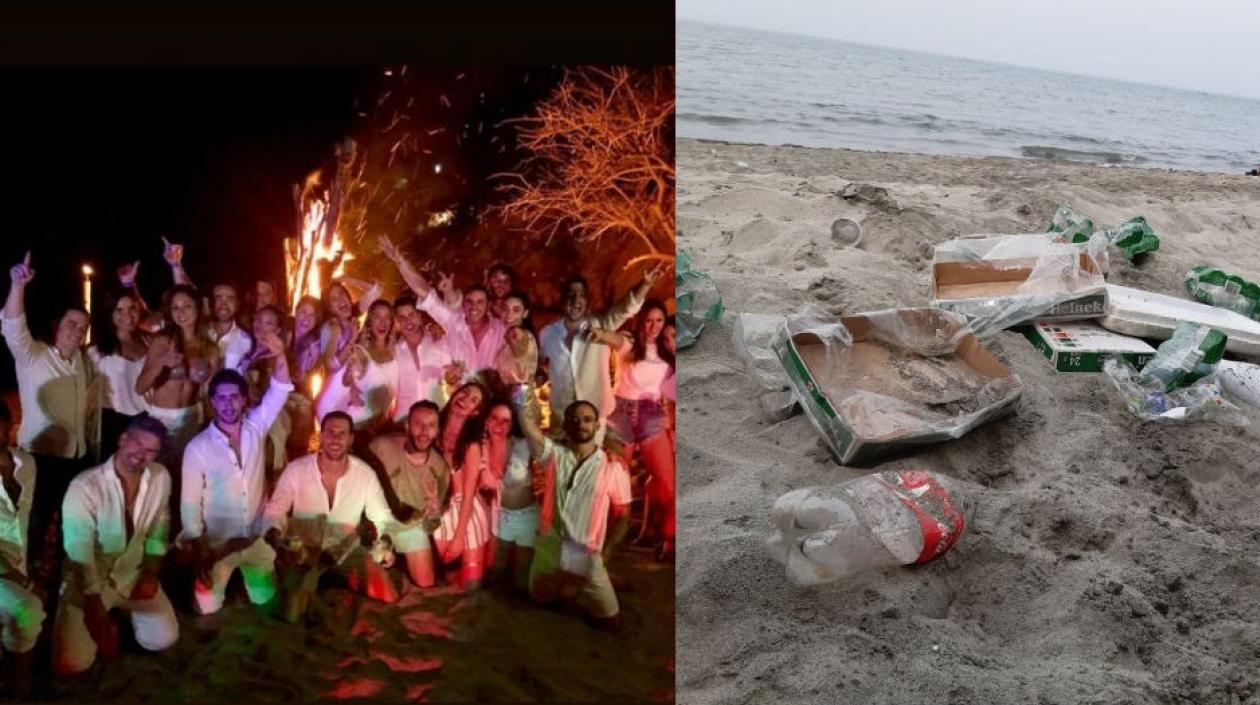 Fiesta de Estefanía Támara, en donde dejaron basura regada por la playa.