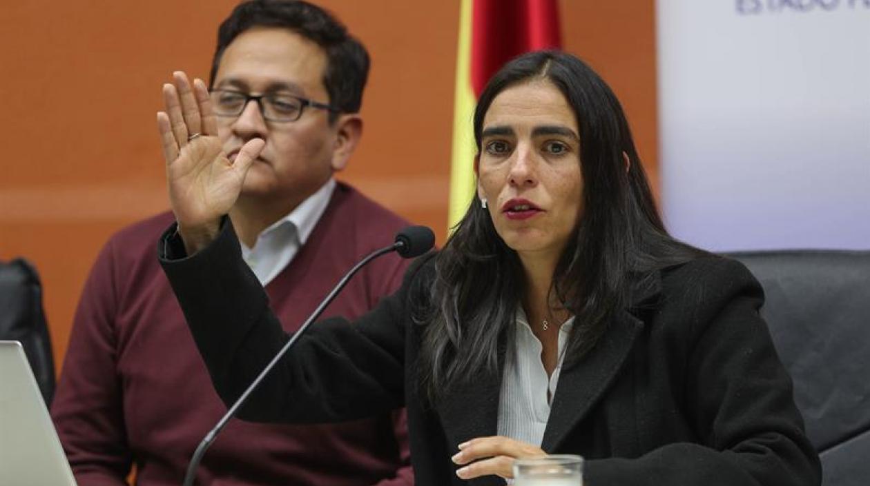 La ministra de Salud de Bolivia, Gabriela Montaño (d), habla junto al viceministro de Salud, Álvaro Terrazas, en una rueda de prensa este lunes en La Paz (Bolivia). 
