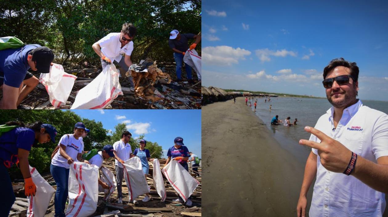 Jaime Pumarejo, candidato a la Alcaldía de Barranquilla, participó en una jornada de limpieza de la playa Puerto Mocho.