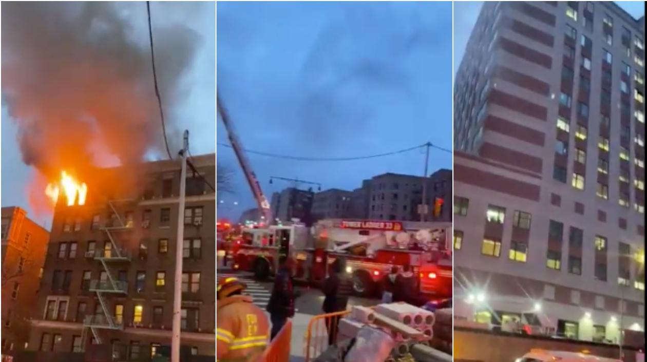Imágenes del incendio el Bronx, en NY; los bomberos y el hospital que se ubica al frente.