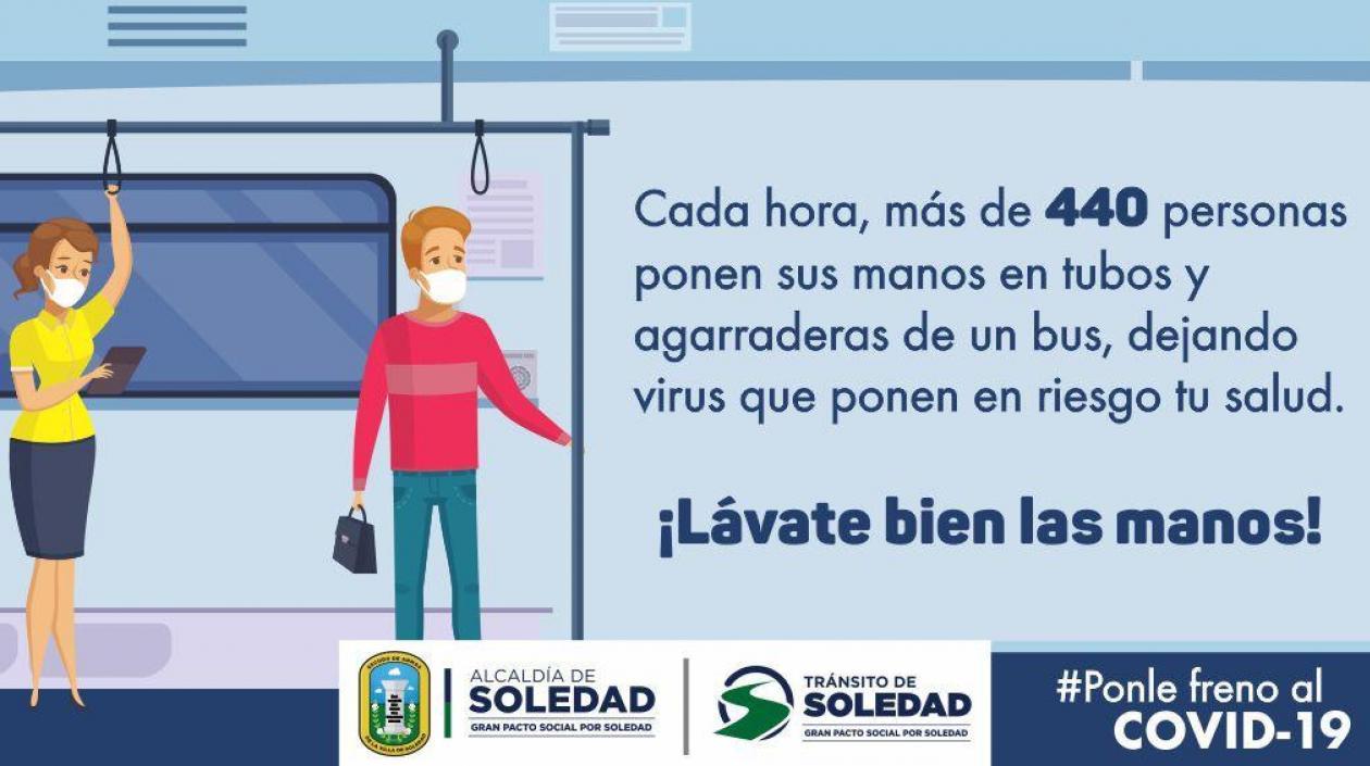 Campaña para reducir contagios del virus en el transporte urbano.