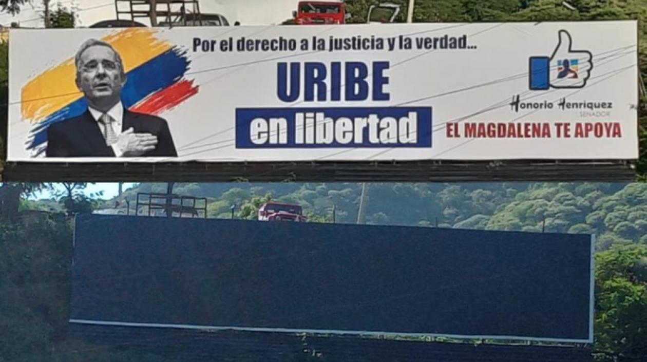 El antes y el después de la valla de Álvaro Uribe.