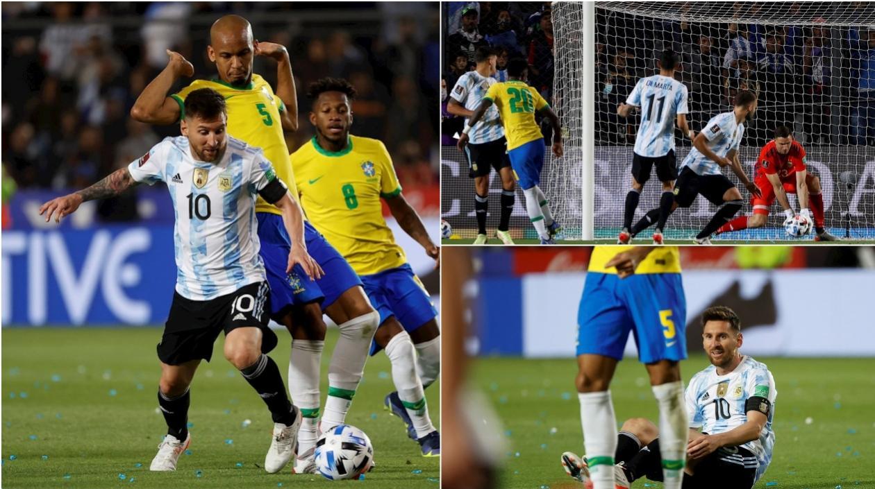Lionel Messi de Argentina ante Brasil.