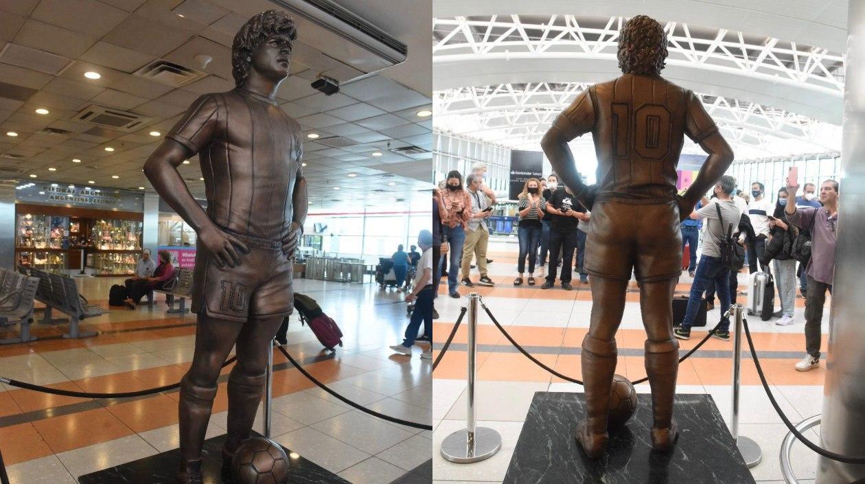 Estatua de Diego Maradona, en el aeropuerto de Ezeiza. 