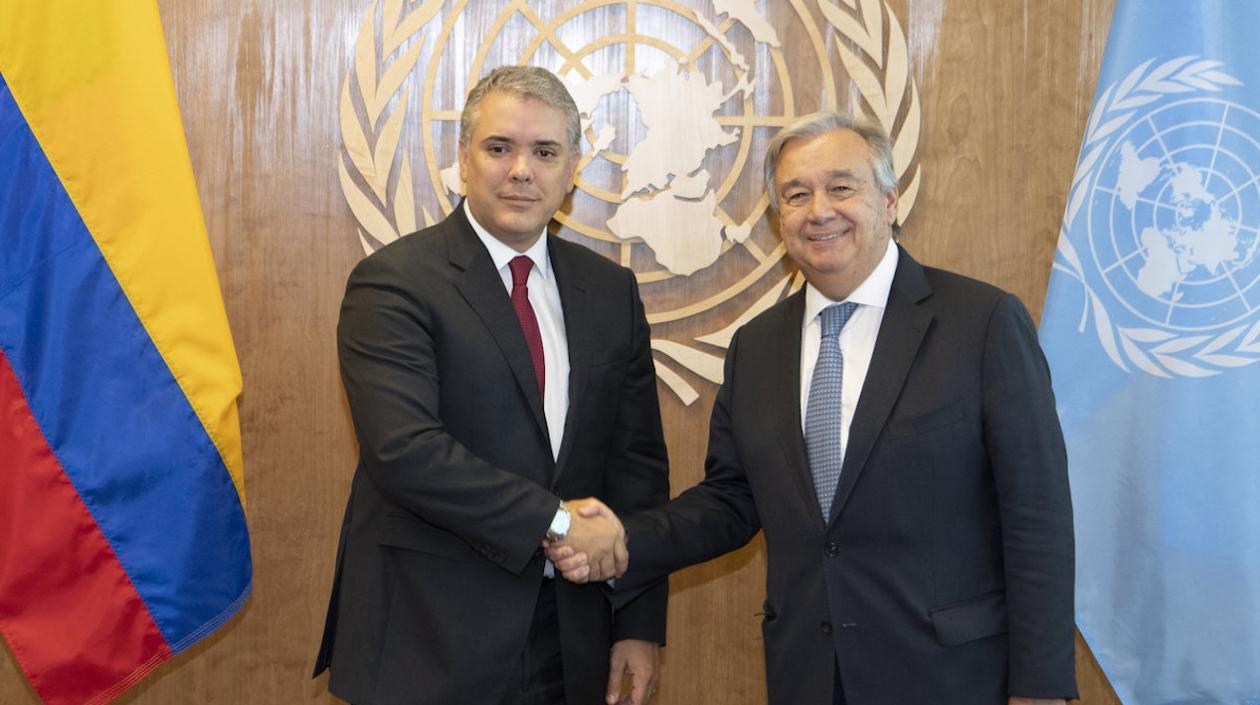 Presidente Iván Duque y el secretario general de la ONU, Antonio Guterres, en una foto de archivo.