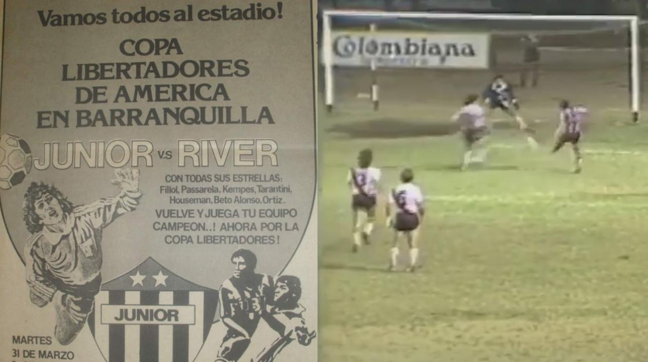 Afiche de prensa promocional del partido en 1981, de otro lado la opción de gol que falló Tutino ante River.
