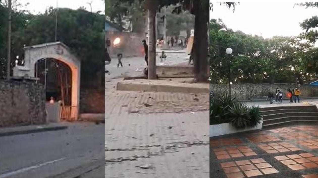 Bombas incendiarias lanzadas para destruir la vieja Escuela de Policía 'Antonio Nariño'.