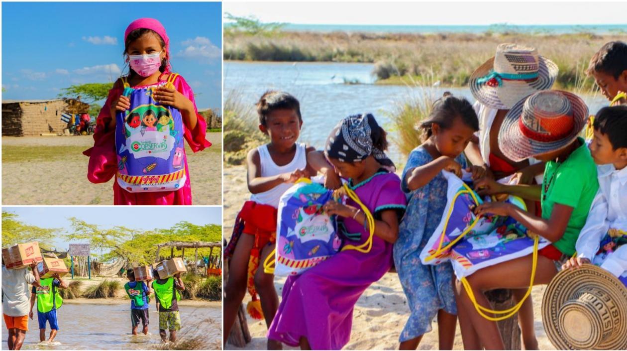 Los niños de la comunidad wayúu recibieron kits escolares.