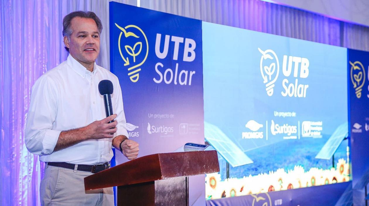 Juan Manuel Rojas, presidente de Promigas, durante la presentación de la UTB Solar