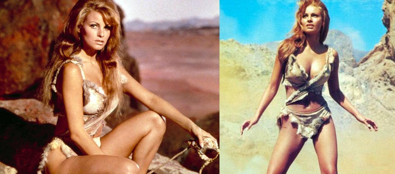 Raquel Welch con su icónico bikini en dos imágenes de archivo.