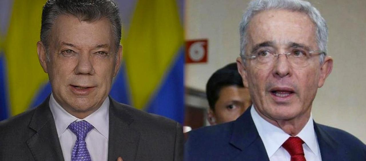 Los expresidentes Juan Manuel Santos y Alvaro Uribe