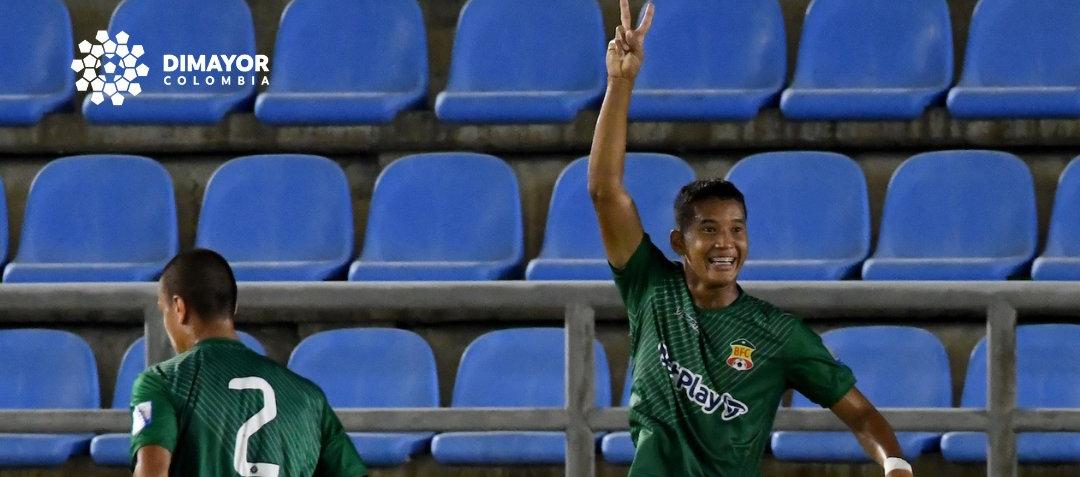 Miller Bacca celebra su segundo gol ante Unión Magdalena.