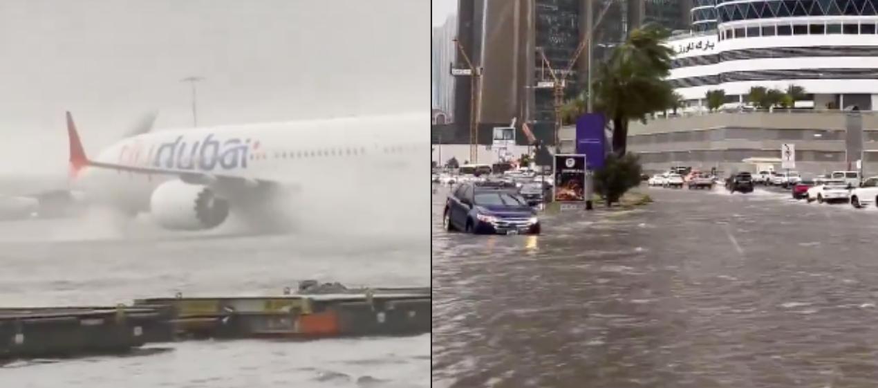 Inundaciones en calles y el aeropuerto de Dubai. 