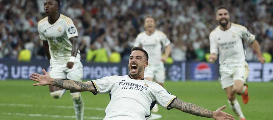Joselu Mato tras marcar el segundo gol del Real Madrid.
