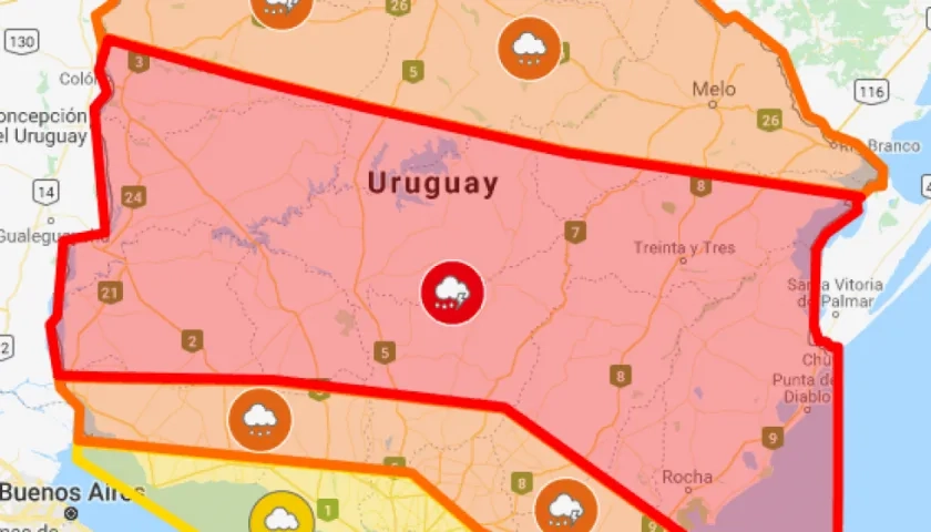 La alerta roja rige para algunas zonas de Río Negro, San José y Soriano.