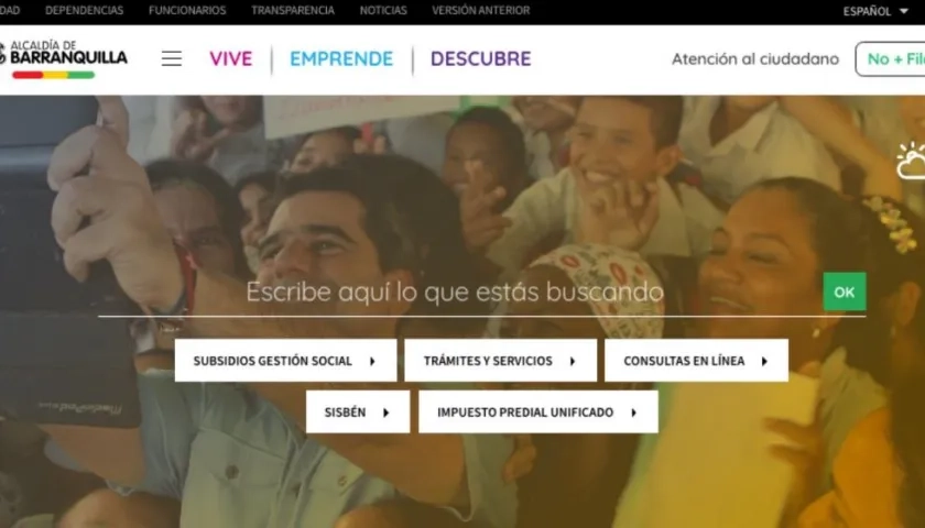 Pantallazo de la nueva web del Distrito de Barranquilla.