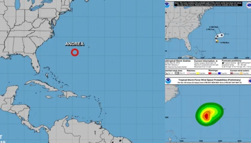 Así va la tormenta Andrea, la primera de la temporada de huracanes.