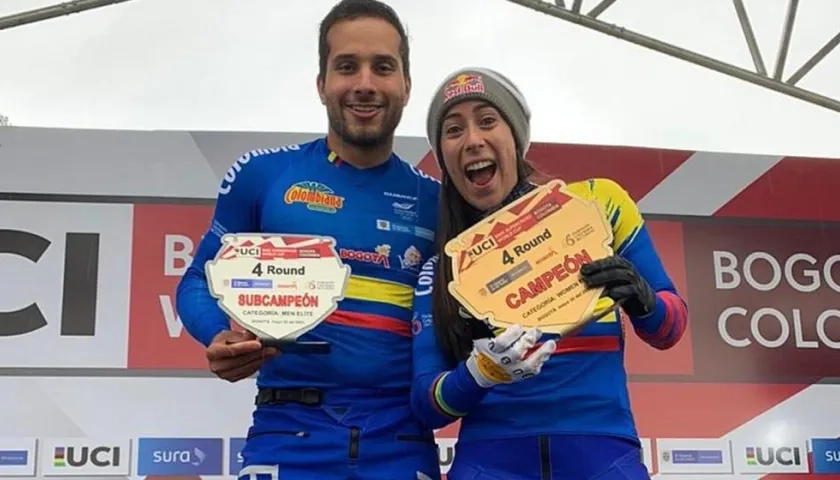 Carlos Ramírez y Mariana Pajón, medallistas olímpicos. 