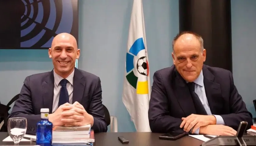 Luis Rubiales, presidente de la RFEF y Javier Tebas, presidente de la Liga española.