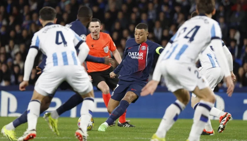La maniobra previa de Kylian Mbappé para el primer gol del PSG ante la Real Sociedad. 