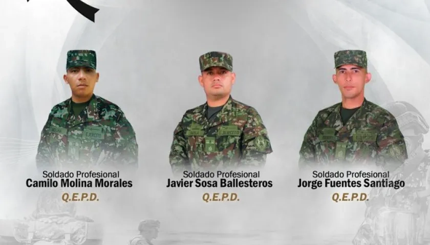 Los tres soldados muertos en combates con las disidencias el día anterior. 