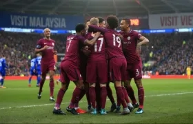 Jugadores del Manchester City celebran uno de los goles. 