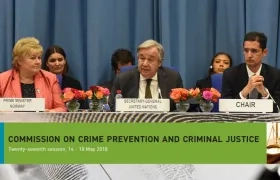 El secretario general de Naciones Unidas, António Guterres,  ante el plenario de la Comisión de la ONU para la Prevención del Delito y la Justicia Penal (CCPCJ).