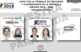 Tarjetón elecciones Presidenciales Colombia para segunda vuelta.
