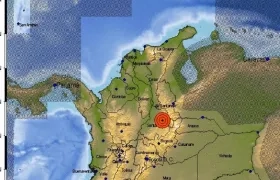 Mapa preliminar del sismo en el centro de Colombia.