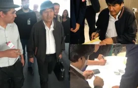 Evo Morales a su llegada a Argentina, durante la firma del pedido de refugio.