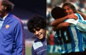 César Luis Menotti y Claudio Caniggia con Diego Maradona.