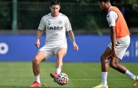 James Rodríguez, en un entrenamiento esta semana con el Everton.