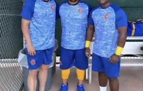 Gio Urshela, Harold Ramírez y Dilson Herrera, integrantes de la Selección Colombia de béisbol.