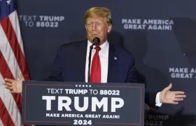 El expresidente Donald Trump en un acto de campaña en Nuevo Hampshire. 