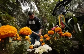 Cientos de personas acuden al Panteón de Xilotepec, en Ciudad de México, para limpiar y adornar las tumbas de sus difuntos y recibirlos en el Día de Muertos. 