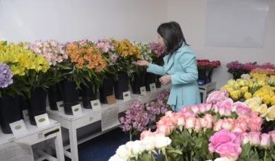 La viceministra de Comercio Exterior, Olga Lucía Lozano, durante una visita a un cultivo de flores.