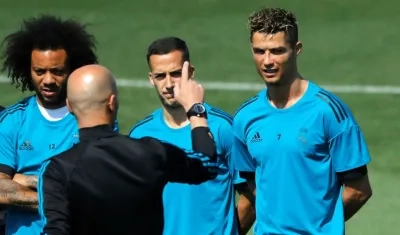 Cristiano Ronaldo durante un entrenamiento del Real Madrid. 