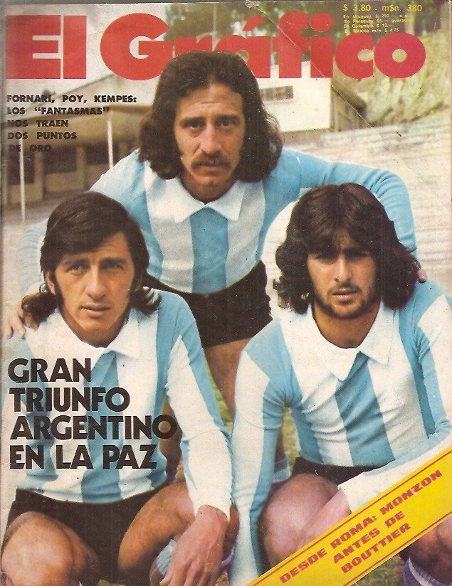 Portada de la revista El Gráfico, donde destacan a Óscar Fornari, Aldo Py y Mario Kempes. 