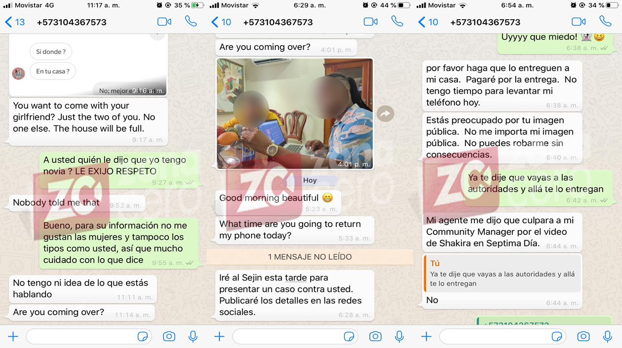 Los chats que proporcionó la periodista a Zona Cero, en donde la está intimidando con el tema del celular.