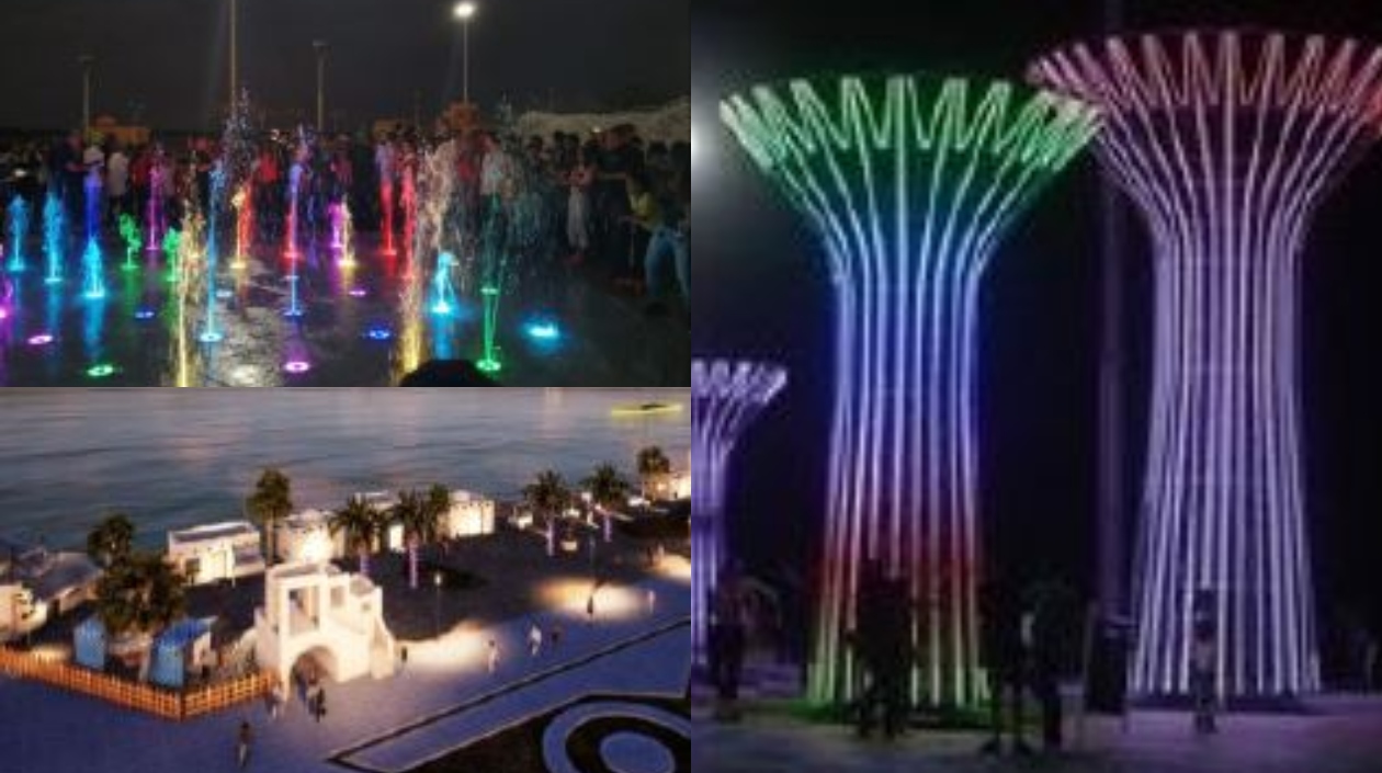 El parque interactivo con luces de colores navideñas, la Villa de Belén y más estructuras con luces.