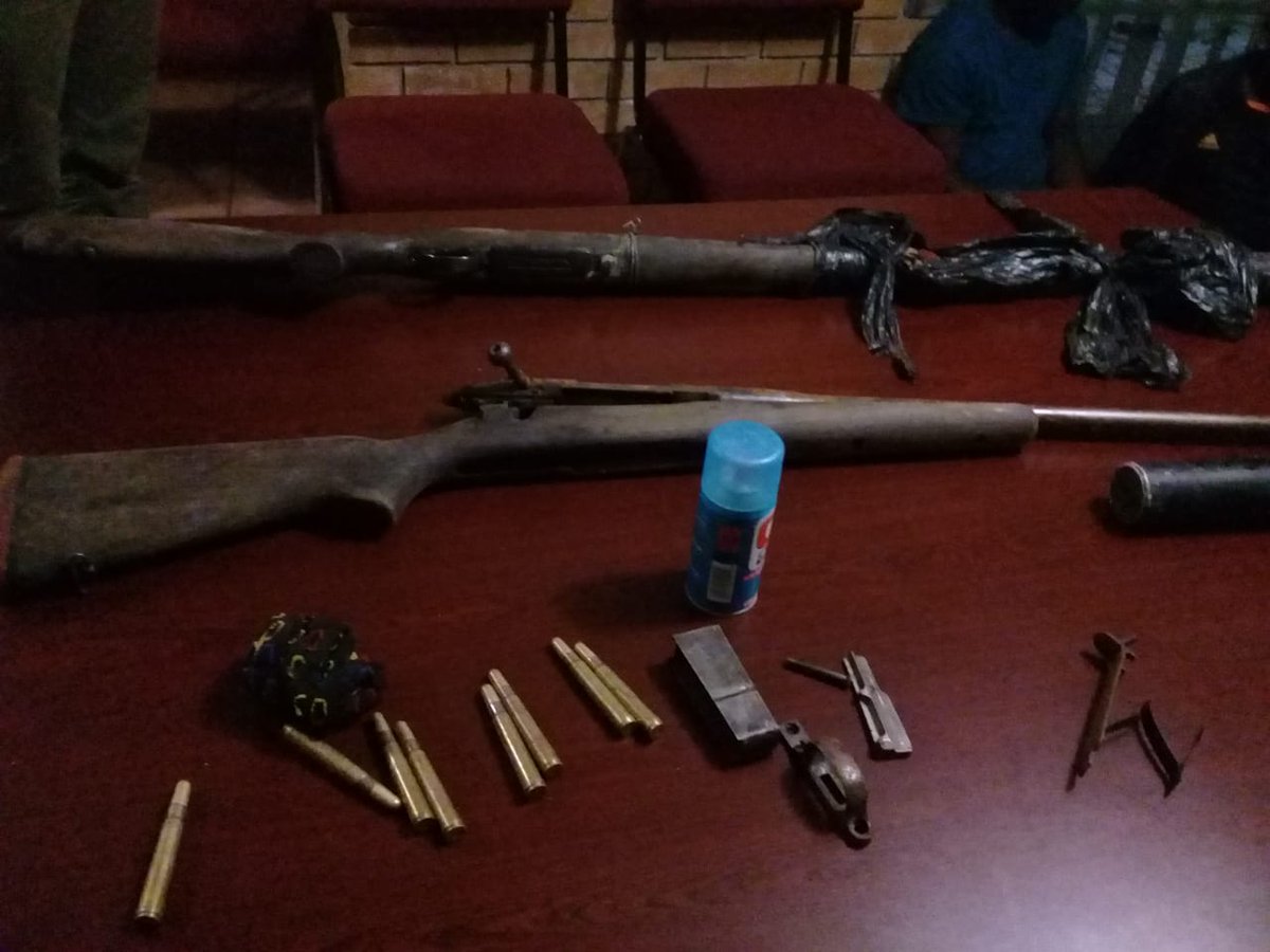 Armas de fuego usadas por los cazadores ilegales, decomisadas por la Policía.