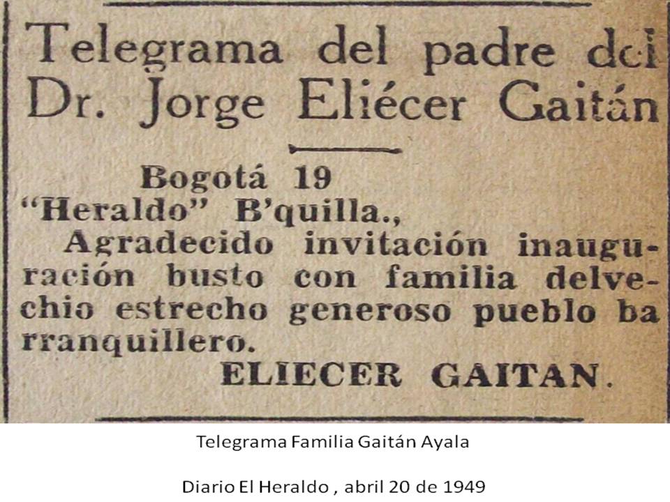 Telegrama de la Familia Gaitán Ayala.
