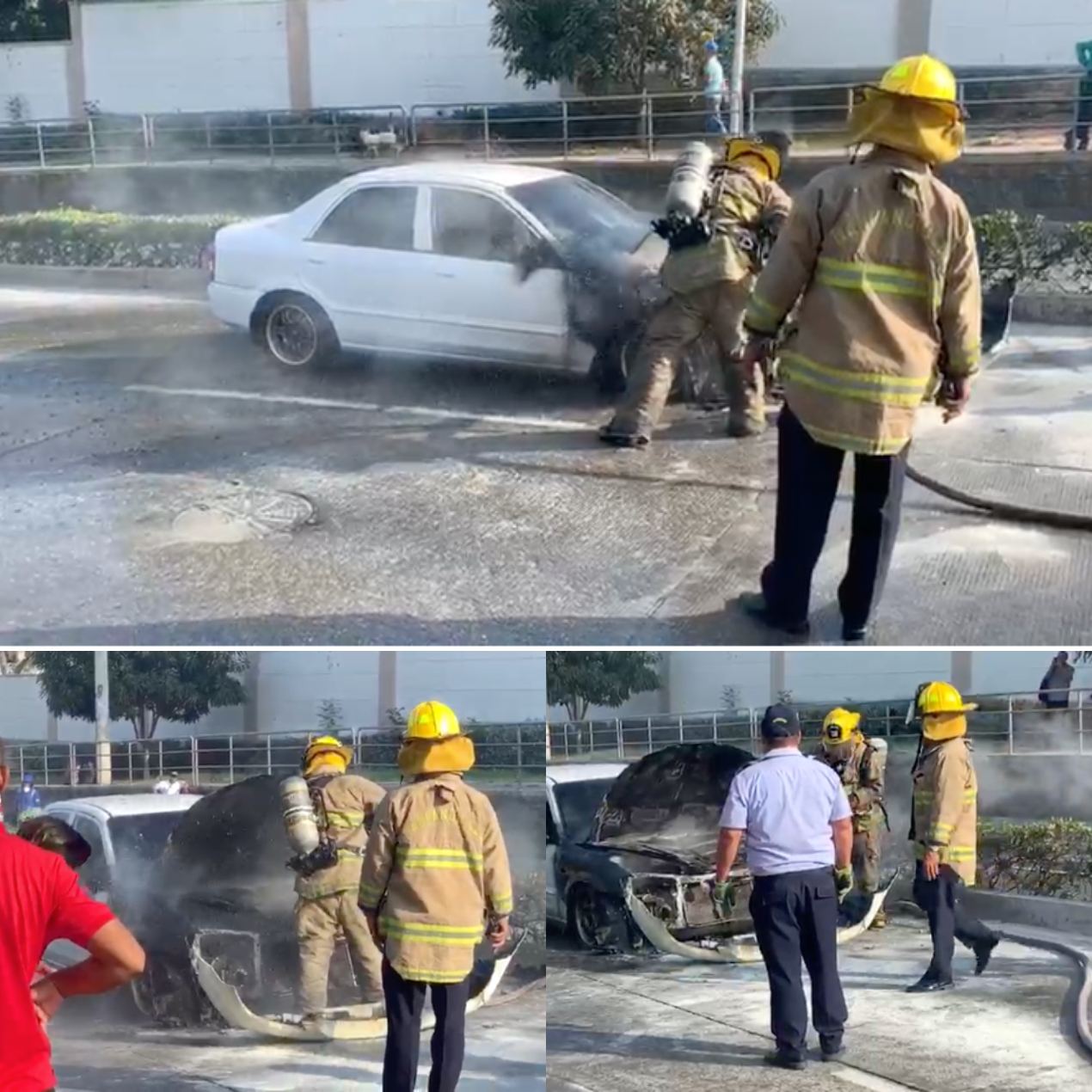 Incendio de un carro en Villa Santos fue sofocado por los Bomberos de Barranquilla.