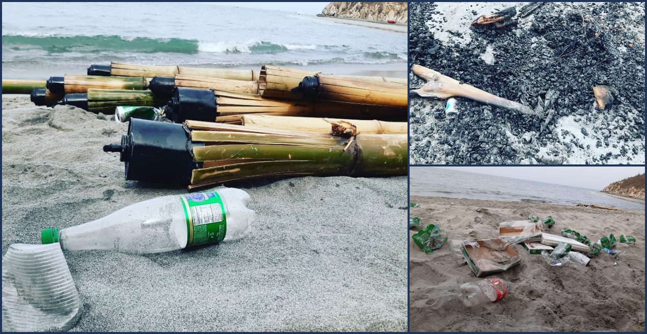 En las fotos se observa la basura dejada en la playa tras la celebración.
