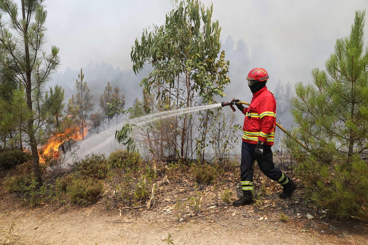 Bomberos trabajan en la extinción del fuego en Portugal.